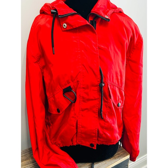 New Look Hooded Jacket Anorak Drawstring Waist Pockets Red Women's Size Medium - Picture 2 of 5